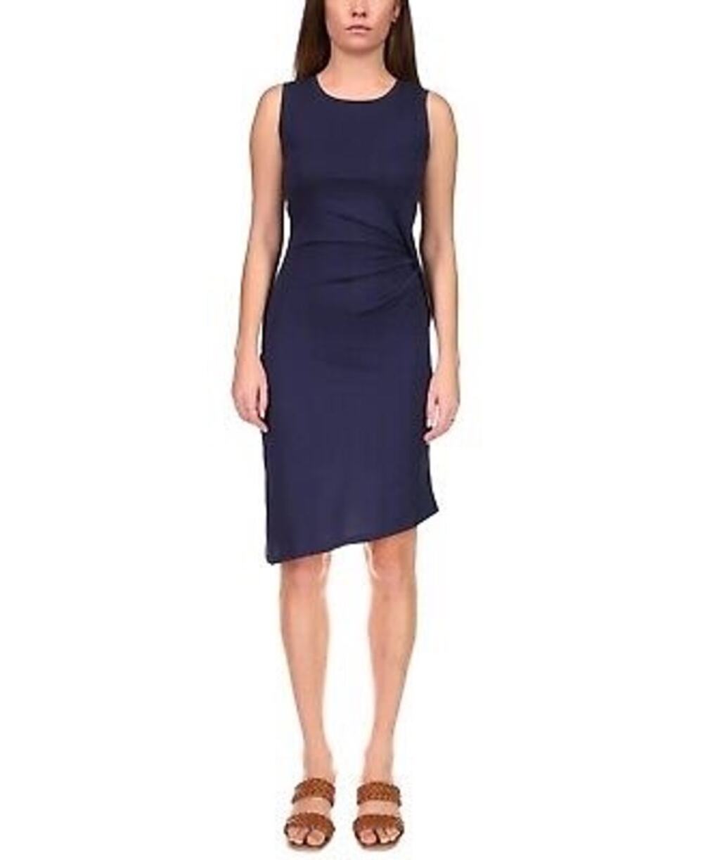 Michael Kors Navy Blue Draped Asymmetric Midi Dress Petite Medium NWT